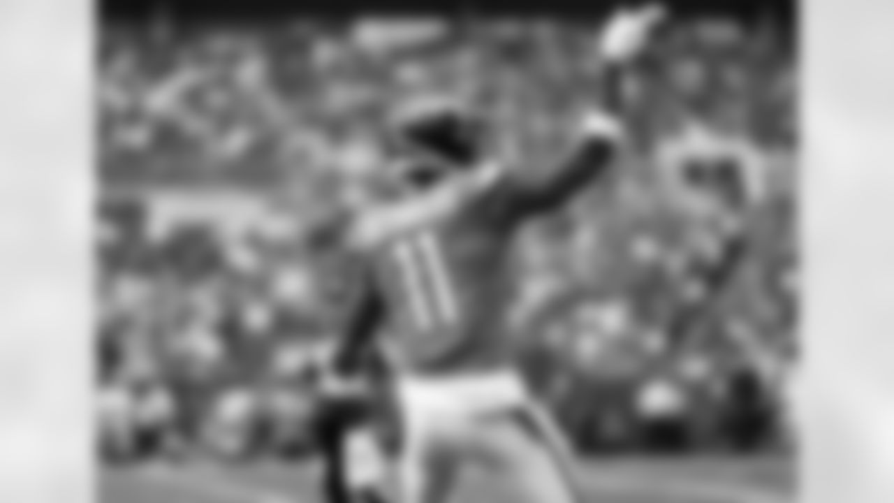 Denver Broncos wide receiver Josh Reynolds (11) celebrates after a play during an NFL football game against the Tampa Bay Buccaneers, Sunday, Sept. 22, 2024 in Tampa, Fla. (Kevin Sabitus via AP)