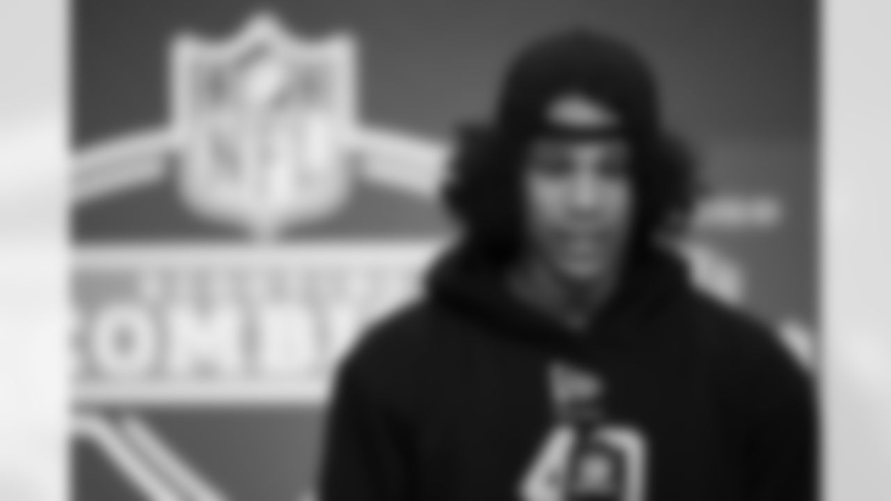 Arizona State wide receiver Jordyn Tyson (40) speaks during a press conference at the 2026 NFL Scouting Combine on Friday, February 27, 2026 in Indianapolis, Indiana. (Cooper Neill/NFL)