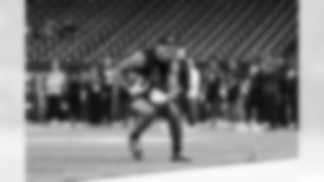 Mississippi wide receiver Harrison Wallace III (42) participates in a drill during the 2026 NFL Scouting Combine on Saturday, February 28, 2026 in Indianapolis, Indiana. (Cooper Neill/NFL)