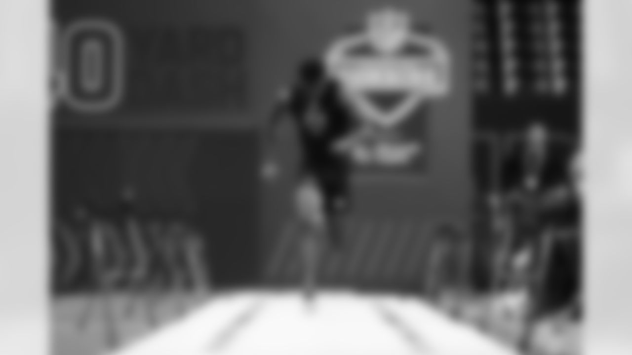 Georgia State wide receiver Ted Hurst (24) runs the 40-yard dash during the 2026 NFL Scouting Combine on Saturday, February 28, 2026 in Indianapolis, Indiana. (Cooper Neill/NFL)