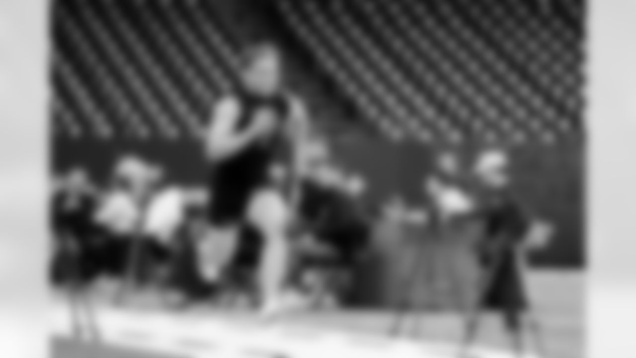 North Dakota State quarterback Cole Payton (15) runs the 40-yard dash during the 2026 NFL Scouting Combine on Saturday, February 28, 2026 in Indianapolis, Indiana. (Lauren Leigh Bacho/NFL)