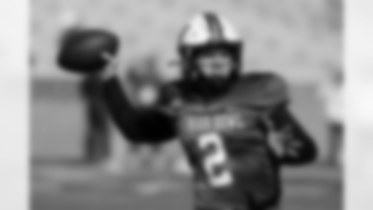 National Team quarterback Diego Pavia (2), of Vanderbilt, runs through drills during practice for the Senior Bowl NCAA college football game Tuesday, Jan. 27, 2026, in Mobile, Ala. (AP Photo/Butch Dill)