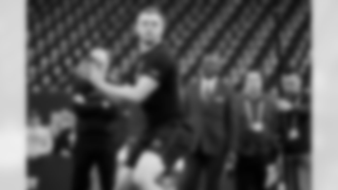 Georgia Tech quarterback Haynes King (09) participates in a drill during the 2026 NFL Scouting Combine on Saturday, February 28, 2026 in Indianapolis, Indiana. (Lauren Leigh Bacho/NFL)