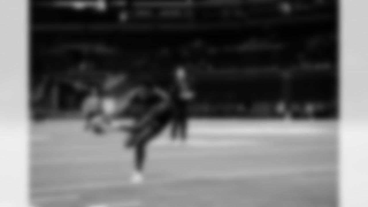 Incarnate Word wide receiver Jalen Walthall (43) participates in a drill during the 2026 NFL Scouting Combine on Saturday, February 28, 2026 in Indianapolis, Indiana. (Lauren Leigh Bacho/NFL)