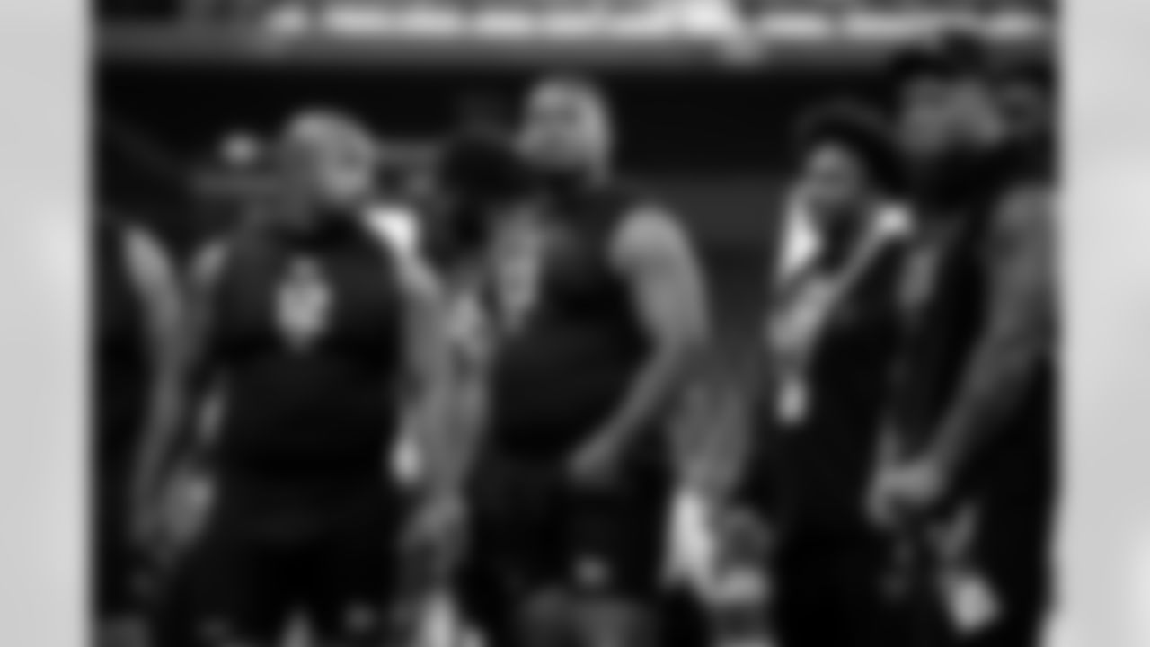 Kentucky defensive lineman David Gusta (12), Oklahoma defensive lineman Gracen Halton (13) and Clemson defensive lineman Peter Woods (29) stands by to participate in the vertical jump during the 2026 NFL Scouting Combine on Thursday, February 26, 2026 in Indianapolis, Indiana. (Lauren Leigh Bacho/NFL)