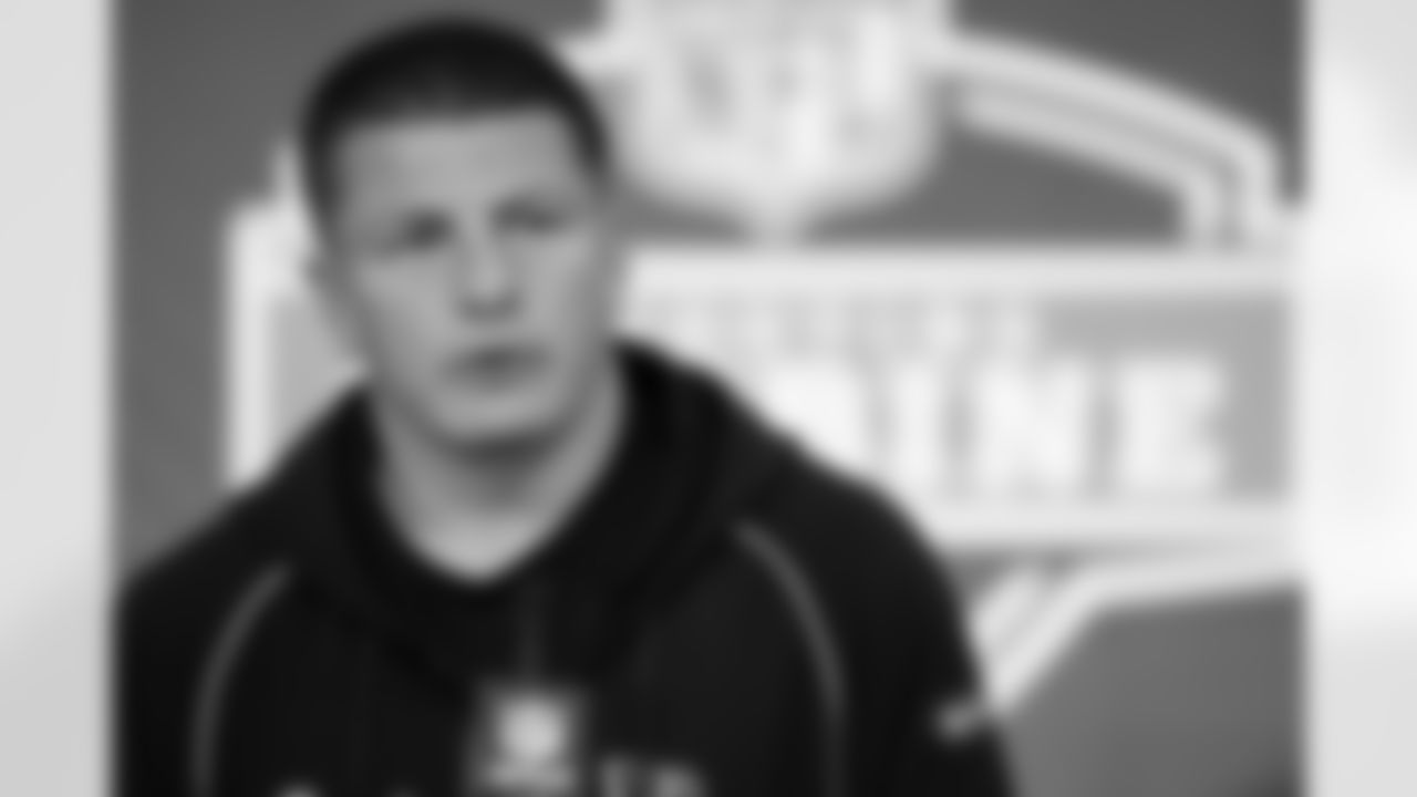 Vanderbilt quarterback Diego Pavia (14) speaks during a press conference at the 2026 NFL Scouting Combine on Friday, February 27, 2026 in Indianapolis, Indiana. (Cooper Neill/NFL)