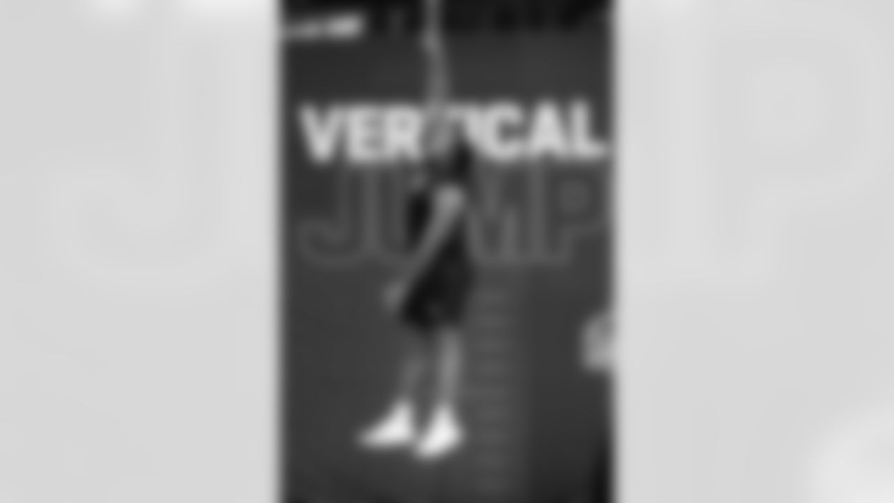 Oklahoma defensive lineman Gracen Halton (13) participates in the vertical jump during the 2026 NFL Scouting Combine on Thursday, February 26, 2026 in Indianapolis, Indiana. (Lauren Leigh Bacho/NFL)