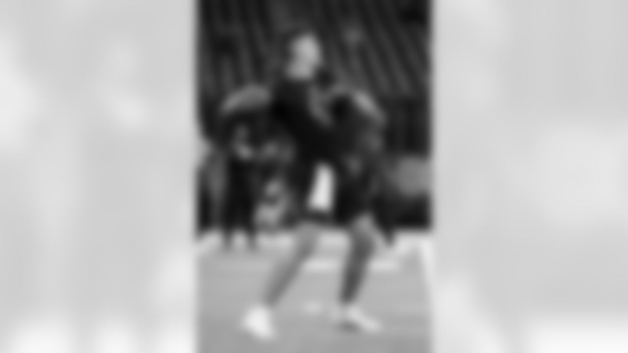 UConn quarterback Joe Fagnano (07) participates in a drill during the 2026 NFL Scouting Combine on Saturday, February 28, 2026 in Indianapolis, Indiana. (Lauren Leigh Bacho/NFL)