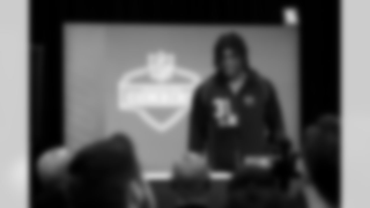 Texas Tech defensive lineman David Bailey (31) speaks during a press conference at the 2026 NFL Scouting Combine on Wednesday, February 25, 2026 in Indianapolis, Indiana. (Lauren Leigh Bacho/NFL)