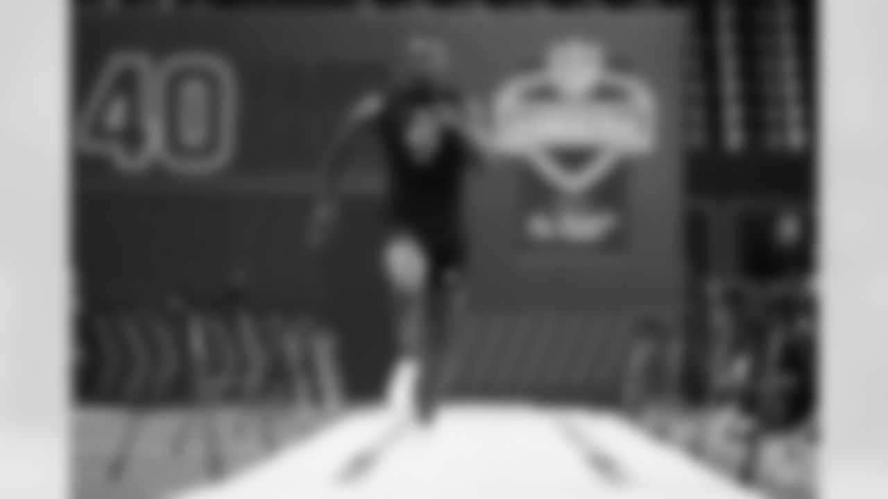 Georgia wide receiver Colbie Young (46) runs the 40-yard dash during the 2026 NFL Scouting Combine on Saturday, February 28, 2026 in Indianapolis, Indiana. (Cooper Neill/NFL)