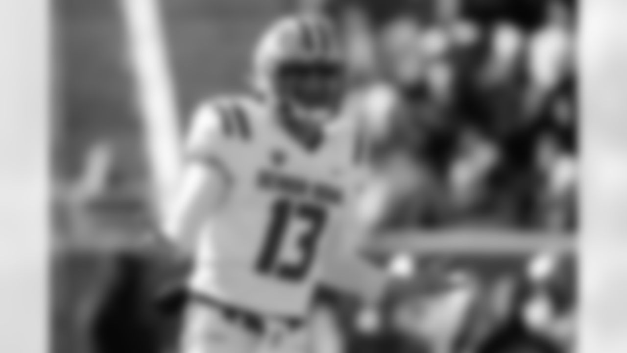 American Team quarterback Garrett Nussmeier (13) of LSU, during the first half of the Senior Bowl NCAA college football game Saturday, Jan. 31, 2026, in Mobile, Ala. (AP Photo/Butch Dill)