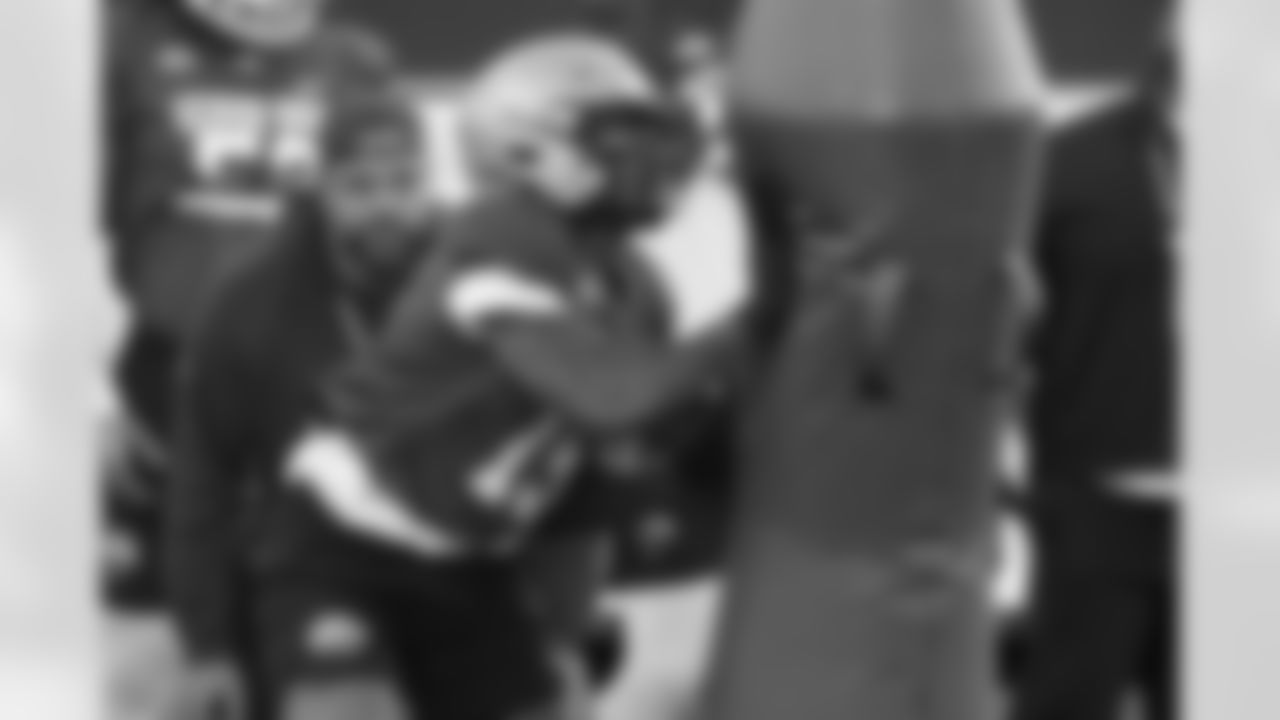 American Team defensive end Quintayvious Hutchins (15), of Boston College, runs through drills during practice for the Senior Bowl NCAA college football game Tuesday, Jan. 27, 2026, in Mobile, Ala. (AP Photo/Butch Dill)