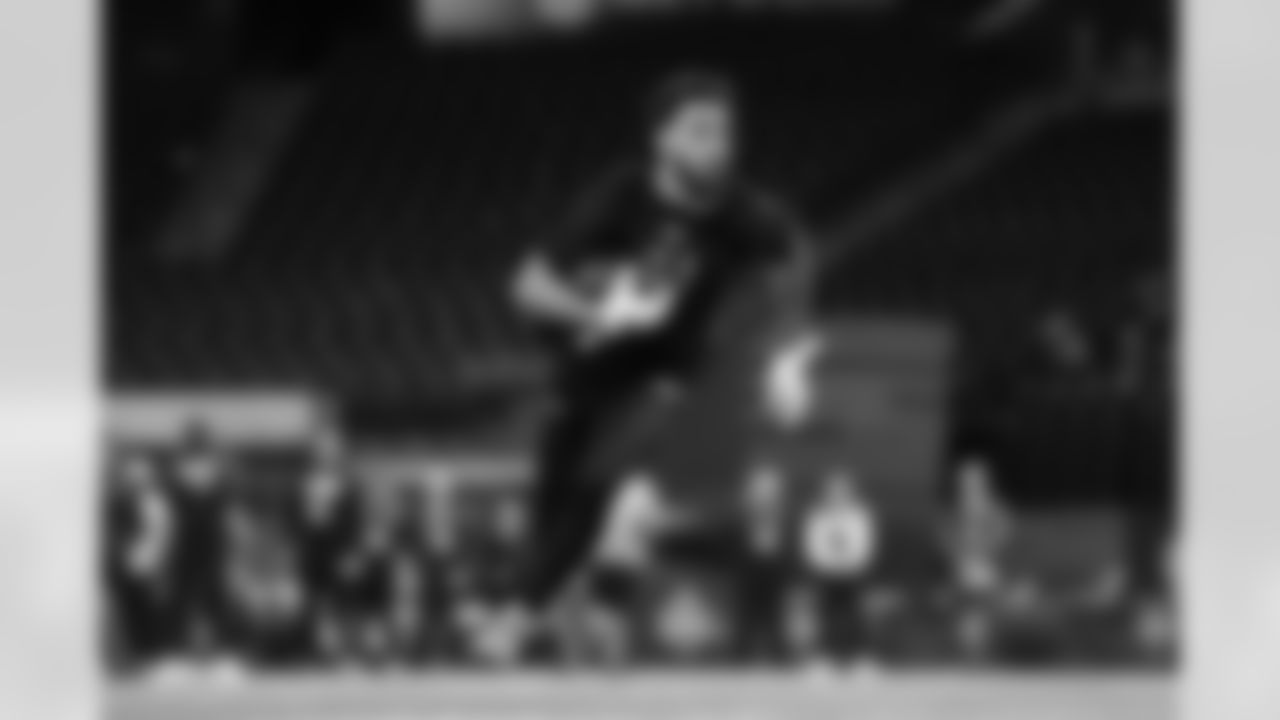 Indiana wide receiver Elijah Sarratt (34) participates in a drill during the 2026 NFL Scouting Combine on Saturday, February 28, 2026 in Indianapolis, Indiana. (Cooper Neill/NFL)