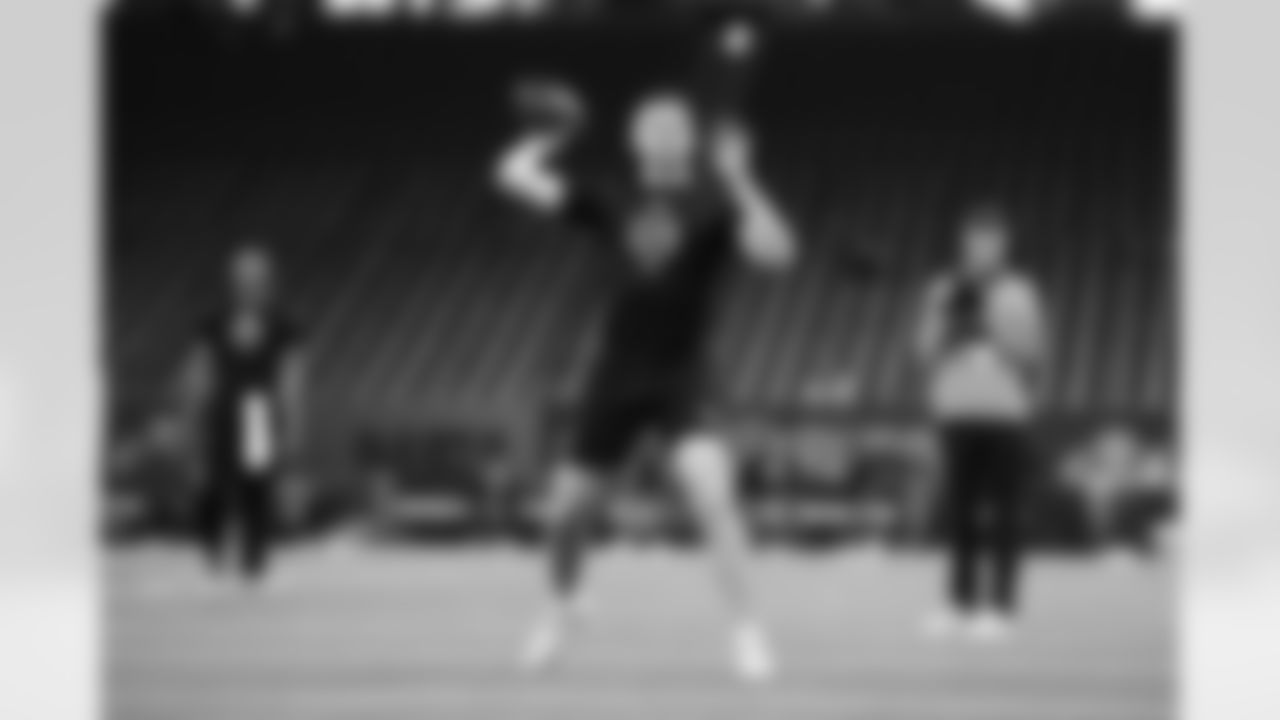 Georgia Tech quarterback Haynes King (09) participates in a drill during the 2026 NFL Scouting Combine on Saturday, February 28, 2026 in Indianapolis, Indiana. (Cooper Neill/NFL)