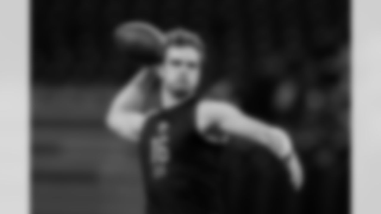 Baylor quarterback Sawyer Robertson (16) participates in a drill during the 2026 NFL Scouting Combine on Saturday, February 28, 2026 in Indianapolis, Indiana. (Lauren Leigh Bacho/NFL)