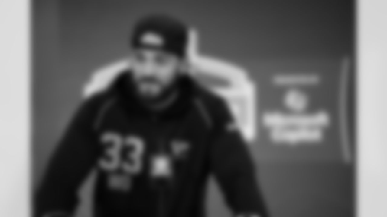 BYU wide receiver Chase Roberts (33) speaks during a press conference at the 2026 NFL Scouting Combine on Friday, February 27, 2026 in Indianapolis, Indiana. (Cooper Neill/NFL)