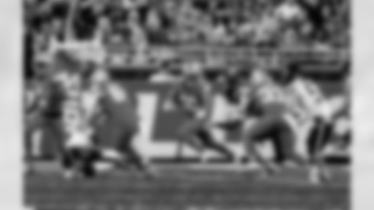 Detroit Lions wide receiver Maurice Alexander (1), Detroit Lions tight end Shane Zylstra (84), Detroit Lions cornerback Khalil Dorsey (30), and Detroit Lions running back Sione Vaki (33) during an NFL football game against the Chicago Bears on Nov. 28, 2024 in Detroit. (Jeff Nguyen/Detroit Lions via AP)