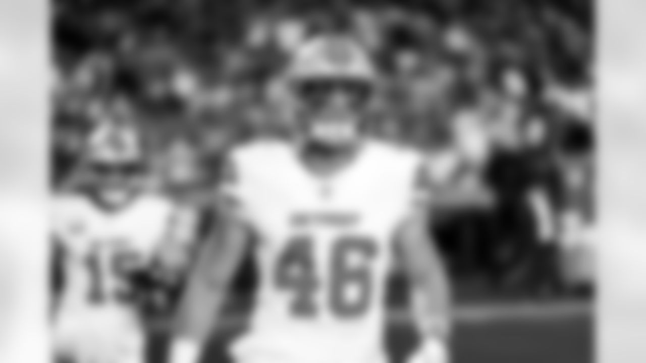 Detroit Lions linebacker Jack Campbell (46) before an NFL football game against the Kansas City Chiefs on Sunday, Oct. 12, 2025 in Kansas City, MO. (Jeff Nguyen/Detroit Lions via AP)