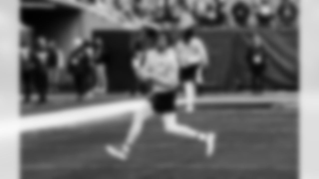 Detroit Lions wide receiver Jameson Williams (1) before an NFL football game against the Chicago Bears on Sunday, Jan. 4, 2026 in Chicago. (Jeff Nguyen/Detroit Lions via AP)