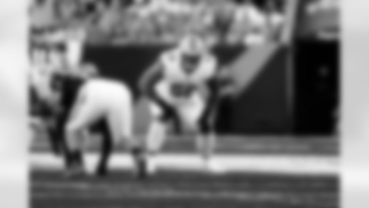 Detroit Lions offensive lineman Giovanni Manu (59) during an NFL football game against the Cincinnati Bengals on Sunday, Oct. 5, 2025 in Cincinnati. (Jeff Nguyen/Detroit Lions via AP)