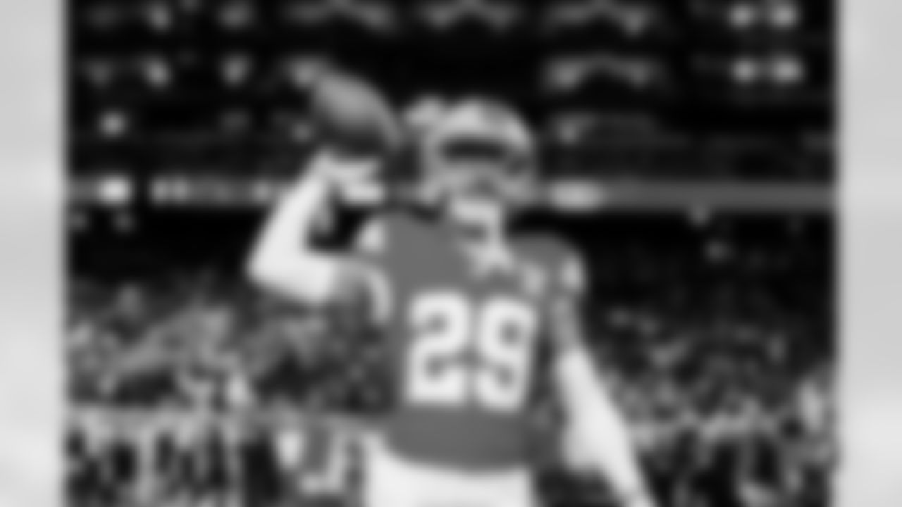 Detroit Lions defensive back Avonte Maddox (29) before an NFL football game against the Pittsburgh Steelers on Sunday, Dec. 21, 2025 in Detroit. (Jeff Nguyen/Detroit Lions via AP)