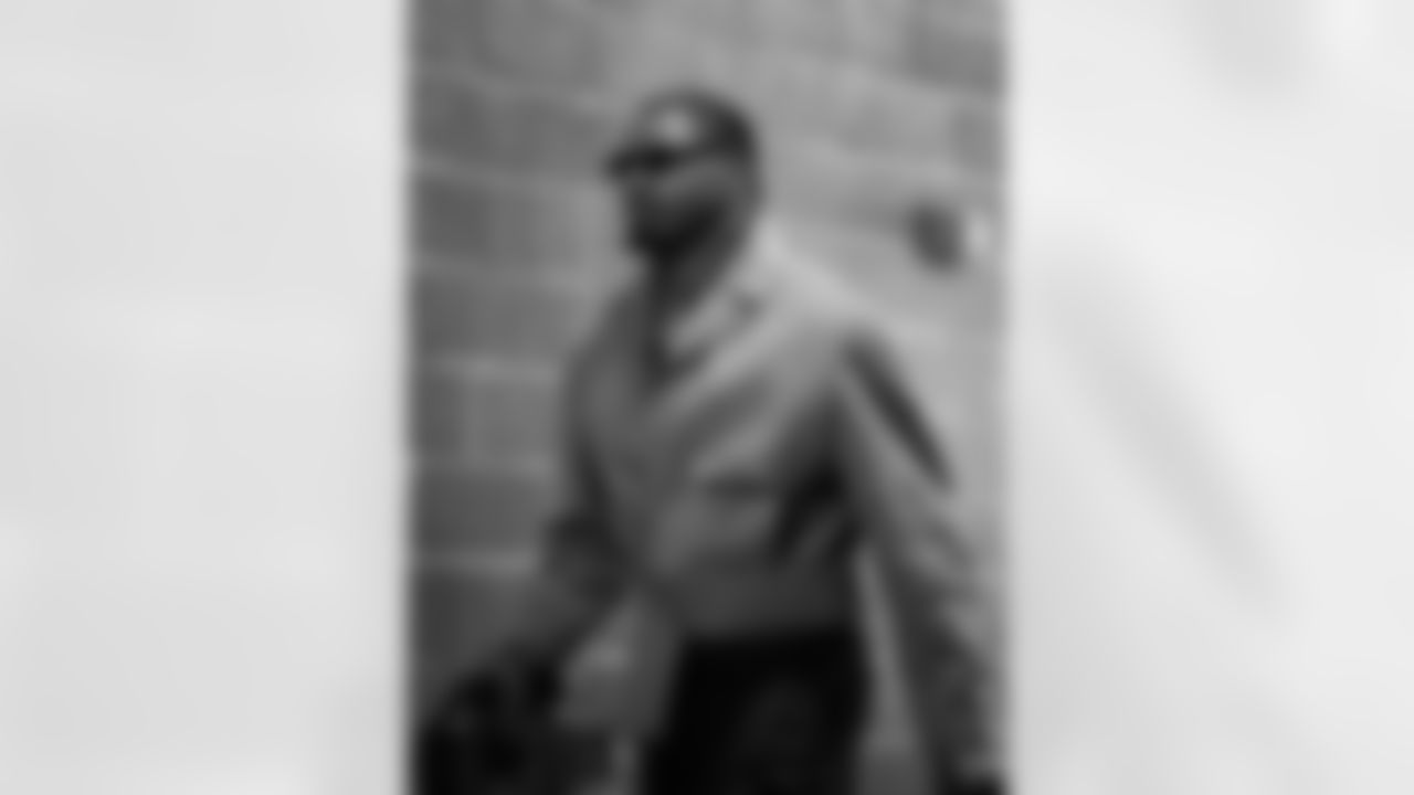 Detroit Lions edge rusher Al-Quadin Muhammad (96) arrives to an NFL football game against the Washington Commanders on Sunday, Nov. 9, 2025 in Landover, Md. (Jeff Nguyen/Detroit Lions via AP)