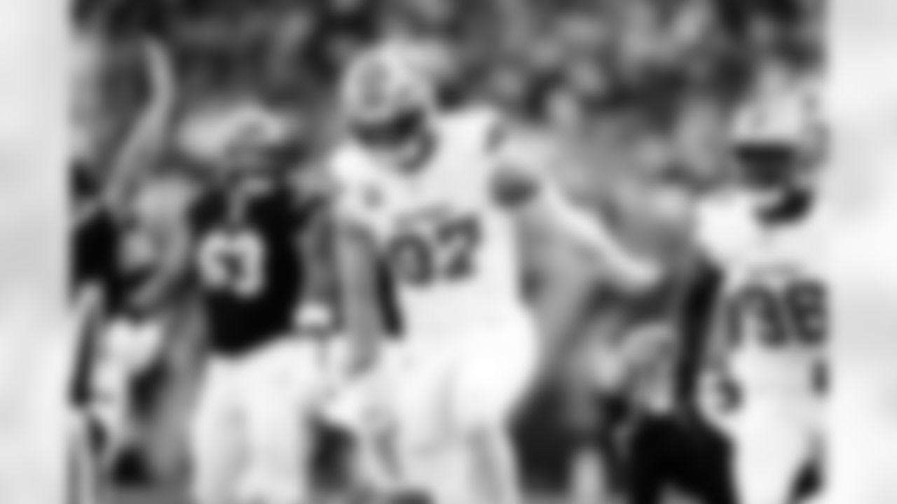 Detroit Lions edge rusher Aidan Hutchinson (97) celebrates during an NFL football game against the Cincinnati Bengals on Sunday, Oct. 5, 2025 in Cincinnati. (Jeff Nguyen/Detroit Lions via AP)