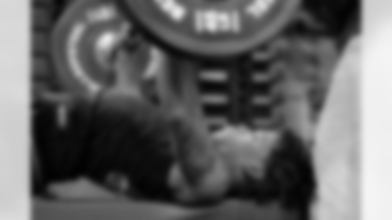 Arizona State wide receiver Jordyn Tyson (40) participates in the bench press drill at the NFL football scouting combine, Sunday, March 1, 2026, in Indianapolis. (Gregory Payan/AP Content Services for NFL)