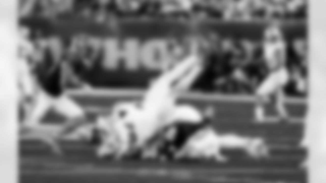 Detroit Lions edge rusher Aidan Hutchinson (97) forces fumble on a sack during an NFL football game against the Cincinnati Bengals on Sunday, Oct. 5, 2025 in Cincinnati. (Jeff Nguyen/Detroit Lions via AP)