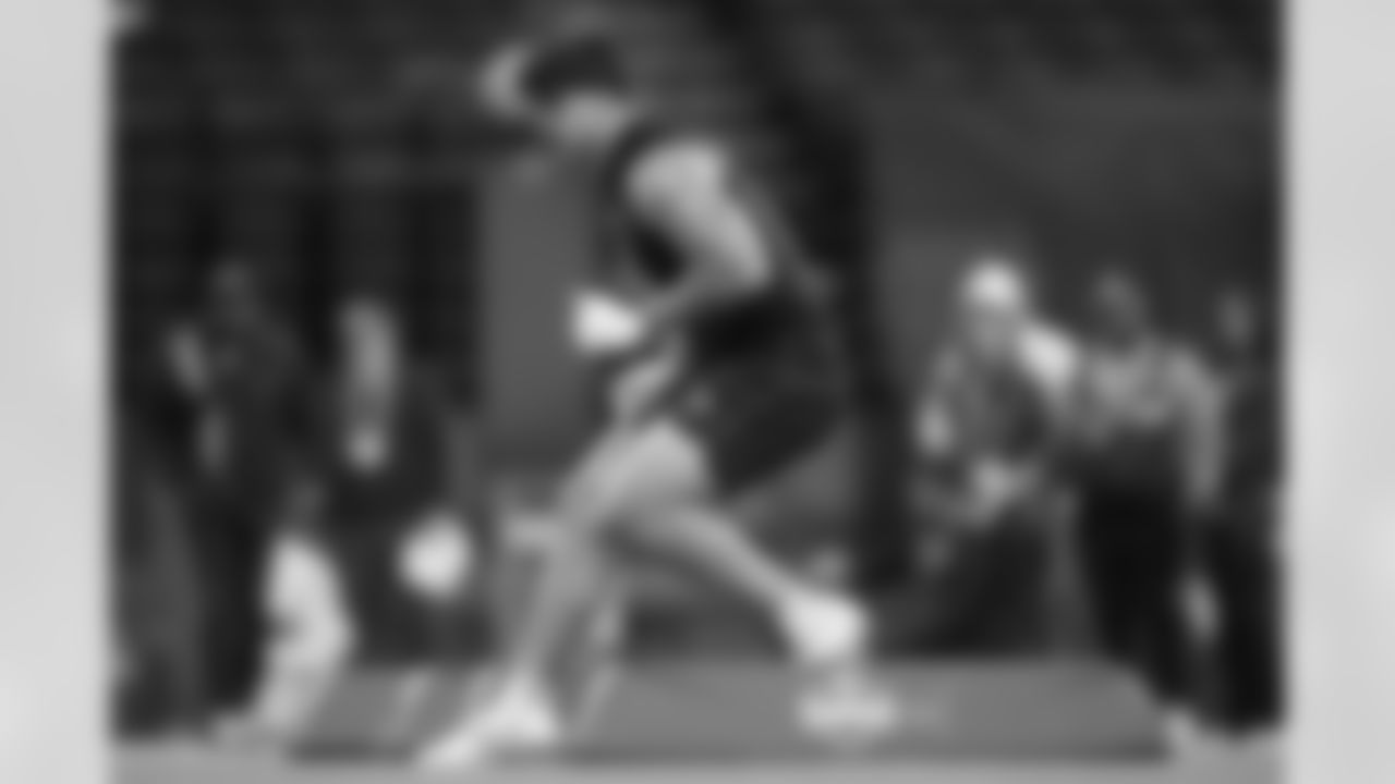 Texas Tech linebacker Jacob Rodriguez (21) runs a drill at the NFL football scouting combine in Indianapolis, Thursday, Feb. 26, 2026. (AP Photo/Julio Cortez)