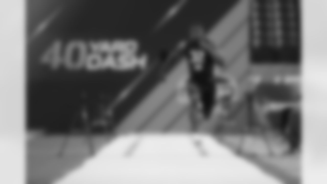 Kansas State defensive back D.J. Reed runs the 40-yard dash during the 2018 NFL Scouting Combine on Monday, March 5, 2018 in Indianapolis. (Ben Liebenberg via AP)