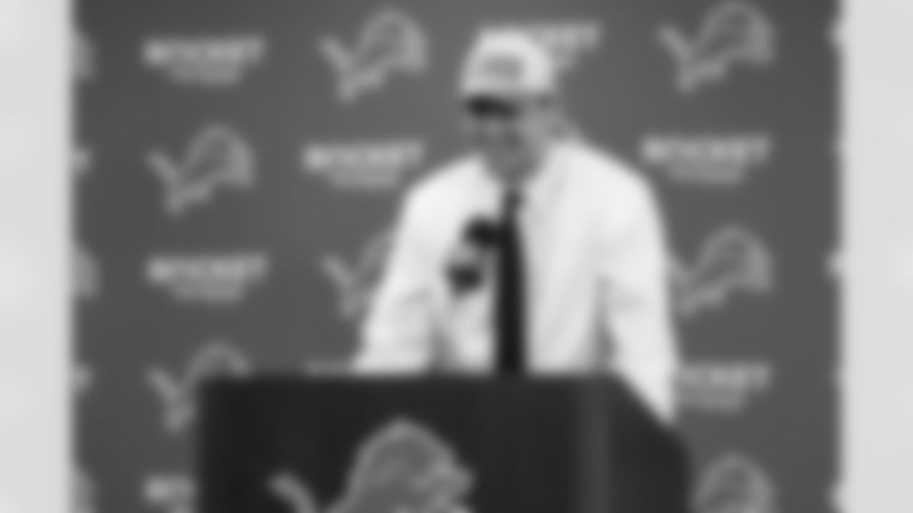 Detroit Lions linebacker Jack Campbell speaks to the media at a press conference at the Lions Training Facility in Allen Park, MI on April 28, 2023. (Jeff Nguyen/Detroit Lions)