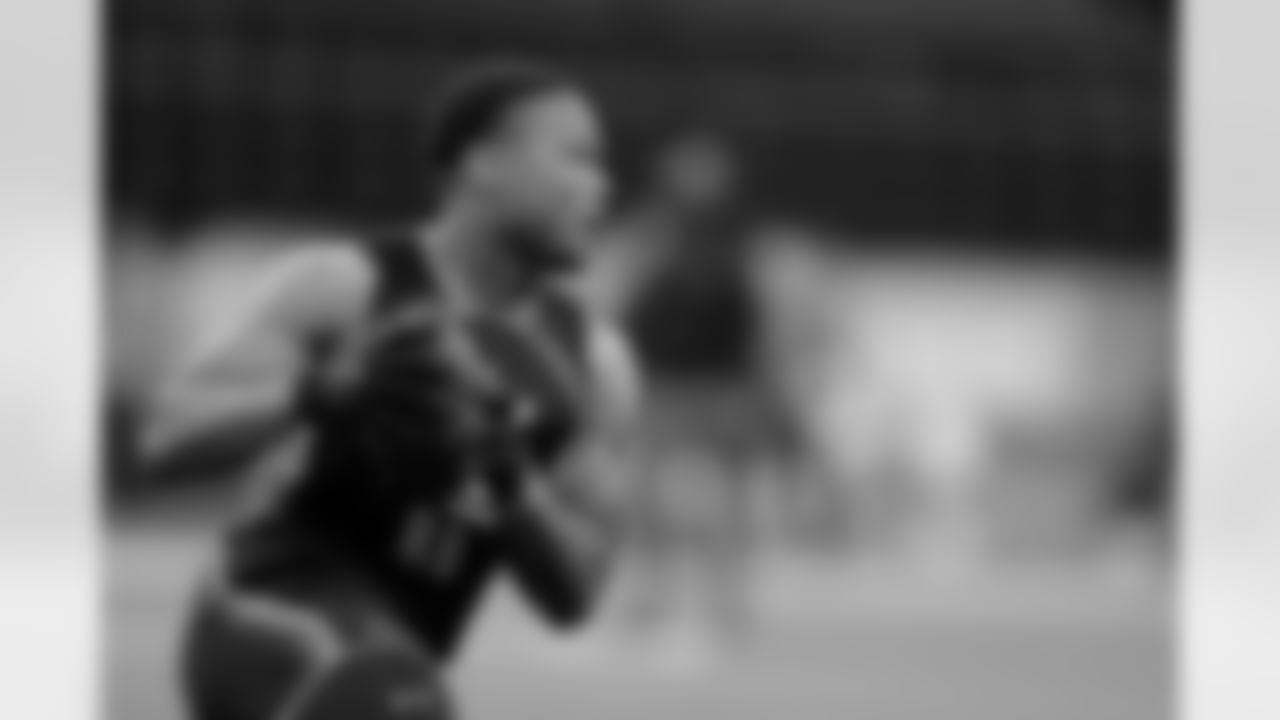 Iowa State running back David Montgomery runs a drill during the NFL football scouting combine, Friday, March 1, 2019, in Indianapolis. (AP Photo/Darron Cummings)