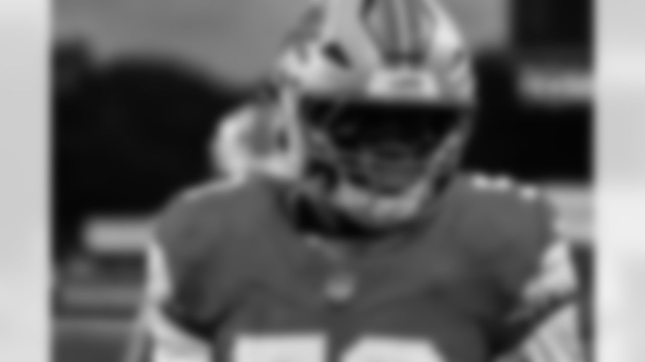 Detroit Lions edge rusher Mitchell Agude (50) during an NFL football game against the Los Angeles Chargers, Thursday, July 31, 2025, in Canton, Ohio. (Jeff Nguyen/Detroit Lions via AP)