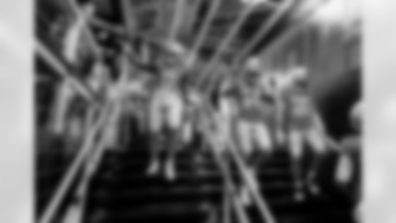 Detroit Lions running back Jahmyr Gibbs (0), Detroit Lions wide receiver Amon-Ra St. Brown (14), and Detroit Lions wide receiver Tom Kennedy (85) before an NFL football game against the Green Bay Packers on Thursday, Nov. 27, 2025 in Detroit. (Jeff Nguyen/Detroit Lions via AP)