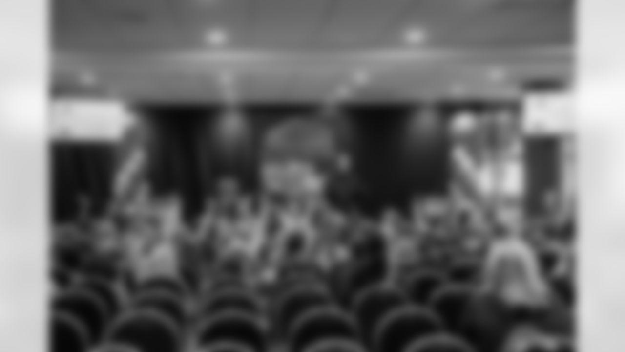 Author Jonathan Rand talking to the students during the One Pride Literacy Fest at Ford Field on Oct. 28, 2025 in Detroit. (Steven Stark/Detroit Lions)