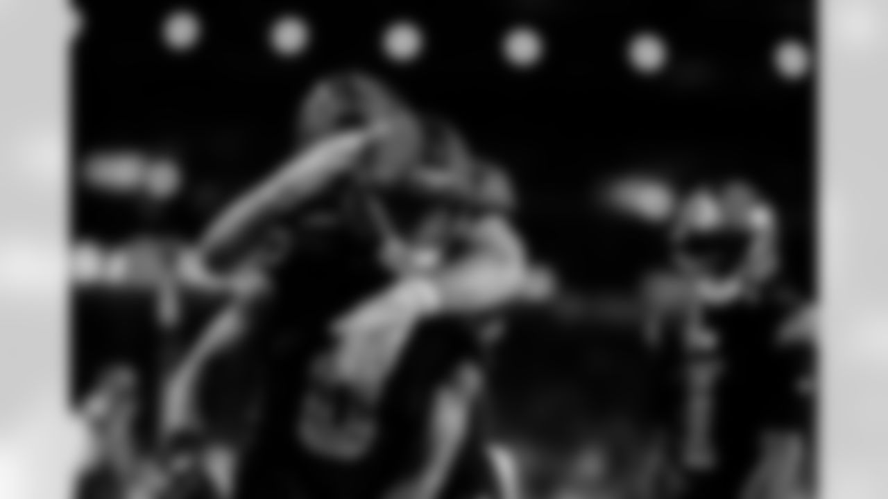 Detroit Lions running back Jahmyr Gibbs (0) scores a touchdown during an NFL football game against the New York Giants on Sunday, Nov. 23, 2025 in Detroit. (Jeff Nguyen/Detroit Lions via AP)