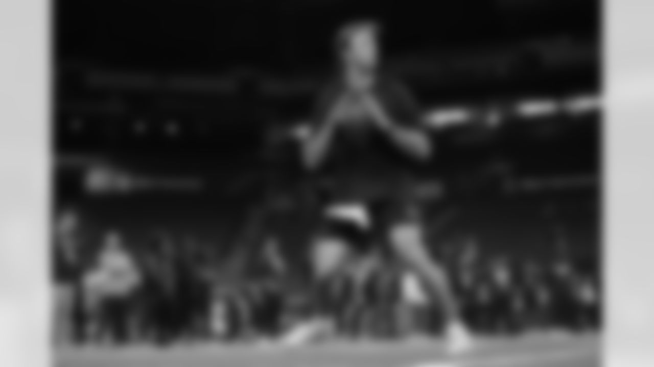 Clemson quarterback Cade Klubnik (10) runs a drill at the NFL football scouting combine in Indianapolis, Saturday, Feb. 28, 2026. (AP Photo/Julio Cortez)