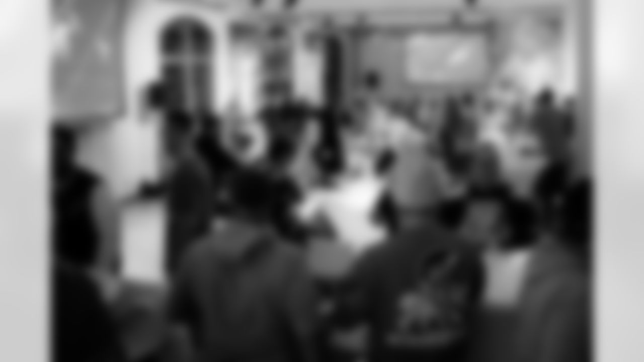 Fans attend a Thanksgiving game watch party on Thursday, Nov. 27, 2025 in Cologne, Germany. (Felix Lindenbeck/Detroit Lions via AP)