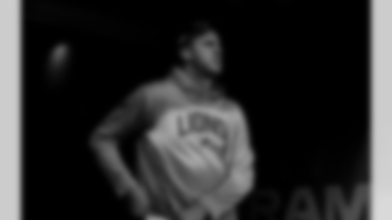 Detroit Lions quarterback Jared Goff (16) before an NFL football game against the Los Angeles Rams on Sunday, Dec. 14, 2025 in Inglewood, Calif. (Jeff Nguyen/Detroit Lions via AP)