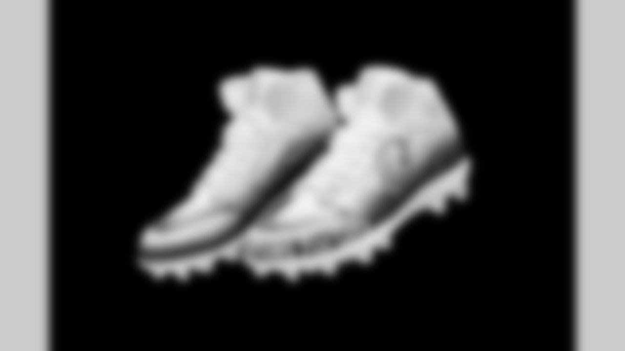 Cleats belonging to Detroit Lions tackle Taylor Decker (68) photographed at the Meijer Performance Center on Nov. 12, 2025 in Allen Park, Mich. (Jeff Nguyen/Detroit Lions)