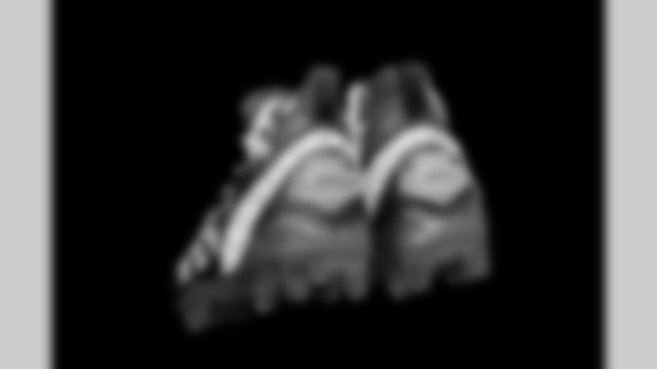 Cleats belonging to Detroit Lions wide receiver Amon-Ra St. Brown (14) photographed at the Meijer Performance Center on Nov. 21, 2025 in Allen Park, Mich. (Jeff Nguyen/Detroit Lions)