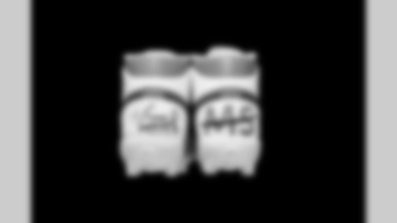 Cleats belonging to Detroit Lions offensive lineman Miles Frazier (71) photographed at the Meijer Performance Center on Nov. 12, 2025 in Allen Park, Mich. (Jeff Nguyen/Detroit Lions)