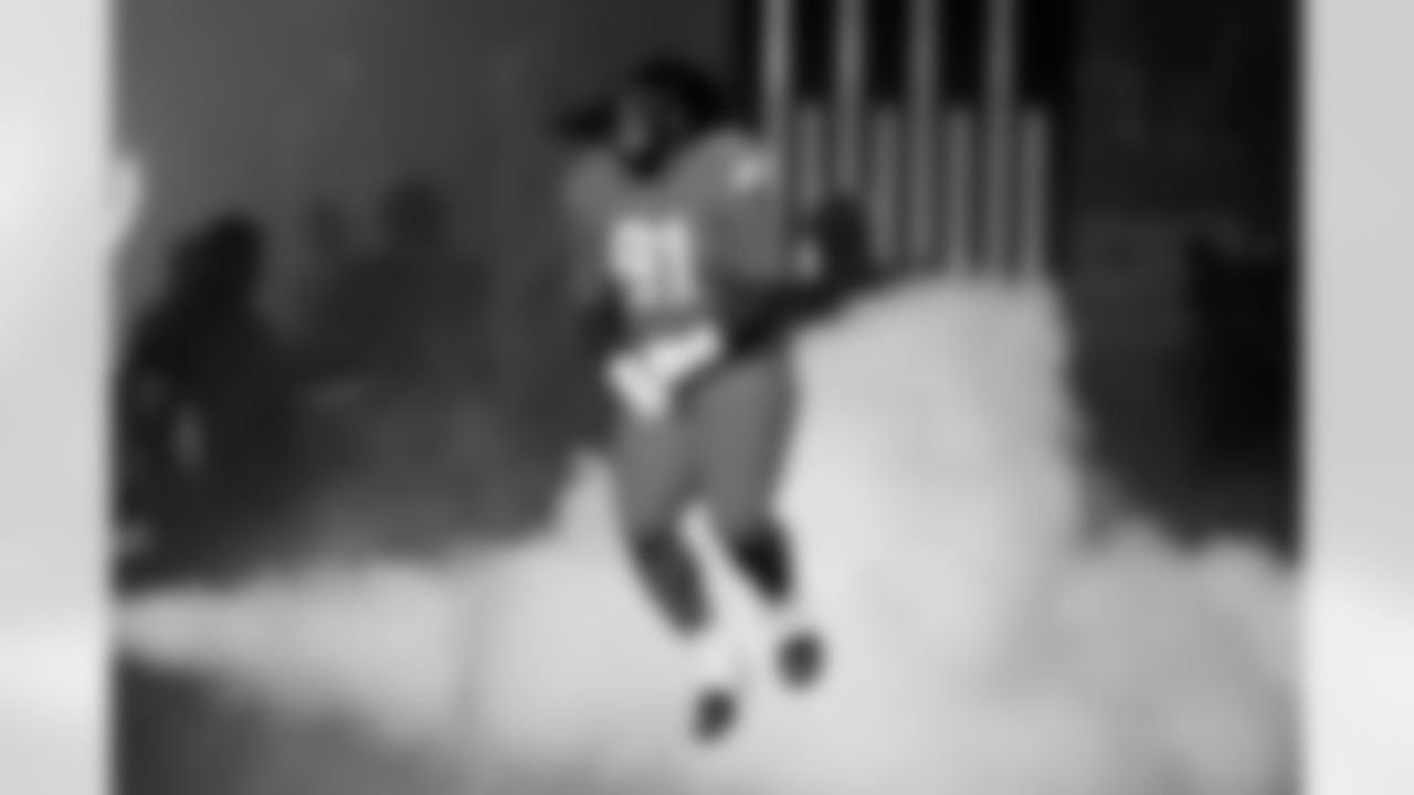 Detroit Lions defensive lineman Tyleik Williams (91) before an NFL football game against the Cleveland Browns on Sunday, Sept. 28, 2025 in Detroit. (Jeff Nguyen/Detroit Lions via AP)