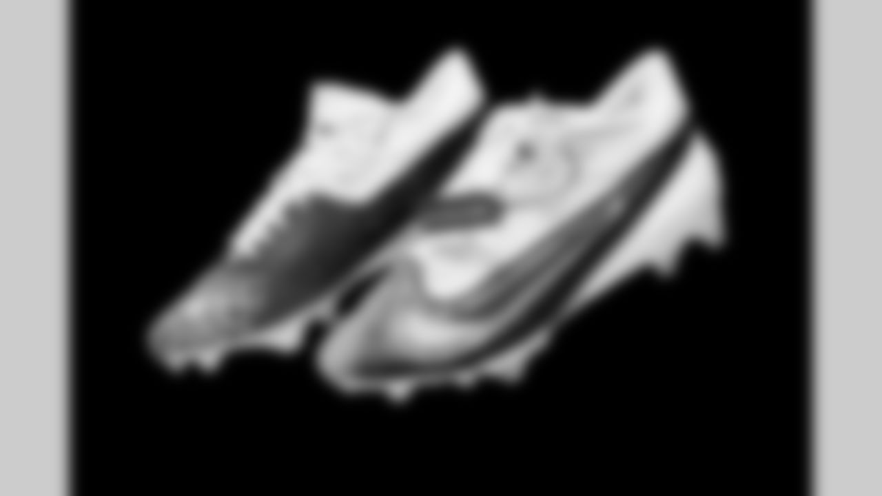 Cleats belonging to Detroit Lions linebacker Malcolm Rodriguez (44) photographed at the Meijer Performance Center on Nov. 12, 2025 in Allen Park, Mich. (Jeff Nguyen/Detroit Lions)