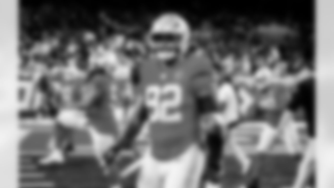 Detroit Lions edge rusher Marcus Davenport (92) before an NFL football game against the Green Bay Packers on Thursday, Nov. 27, 2025 in Detroit. (Jeff Nguyen/Detroit Lions via AP)