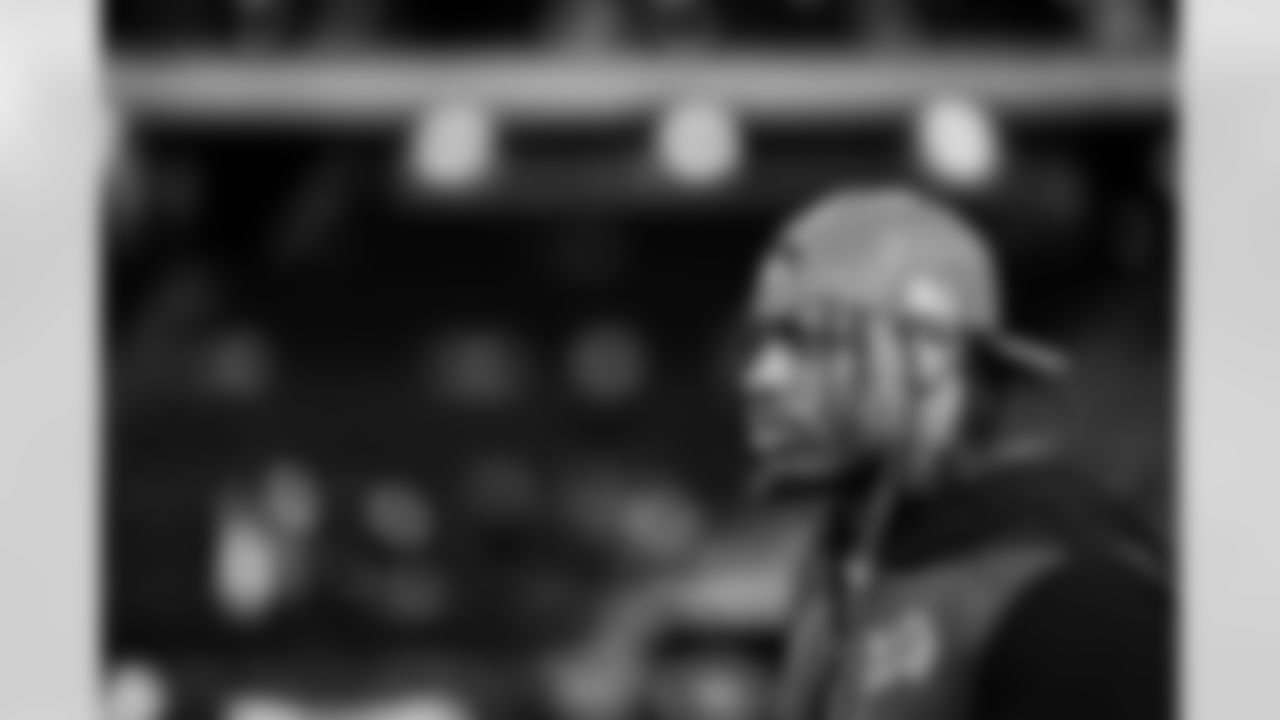 Detroit Lions edge rusher Al-Quadin Muhammad (96) before an NFL football game against the Philadelphia Eagles on Sunday, Nov. 16, 2025 in Philadelphia. (Jeff Nguyen/Detroit Lions via AP)