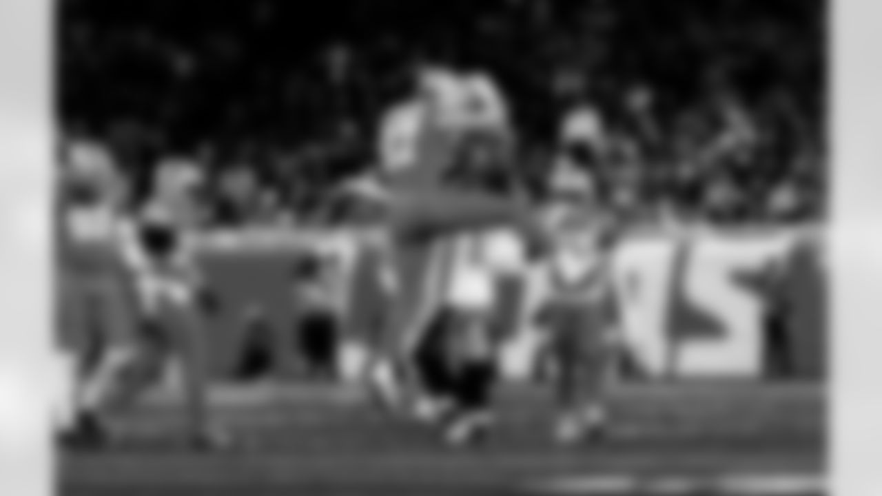 Detroit Lions edge rusher Aidan Hutchinson (97) celebrates after a sack during an NFL football game against the Pittsburgh Steelers on Sunday, Dec. 21, 2025 in Detroit. (Jeff Nguyen/Detroit Lions via AP)