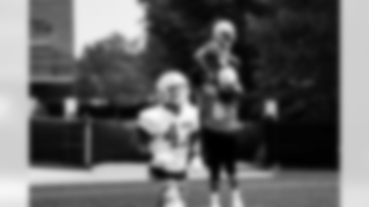 Detroit Lions running back Anthony Tyus III (42) and Detroit Lions center Kingsley Eguakun (65) during OTAs at the Meijer Performance Center on June 3, 2025 in Allen Park, Mich. (Jeff Nguyen/Detroit Lions)