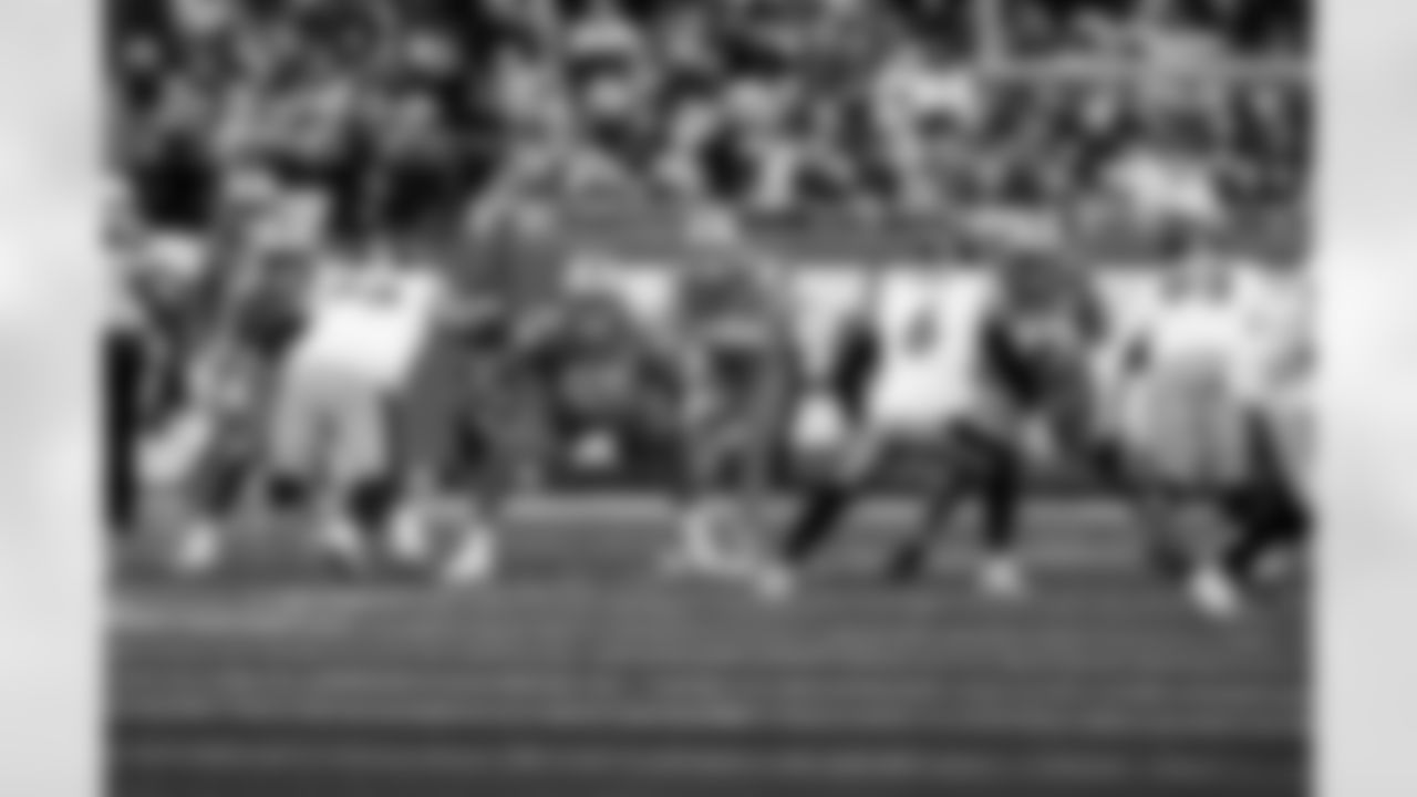 Detroit Lions running back Jahmyr Gibbs (0), Detroit Lions offensive lineman Tate Ratledge (69), Detroit Lions center Kingsley Eguakun (65), Detroit Lions quarterback Jared Goff (16), and Detroit Lions offensive lineman Christian Mahogany (73) during an NFL football game against the Pittsburgh Steelers on Sunday, Dec. 21, 2025 in Detroit. (Jeff Nguyen/Detroit Lions via AP)